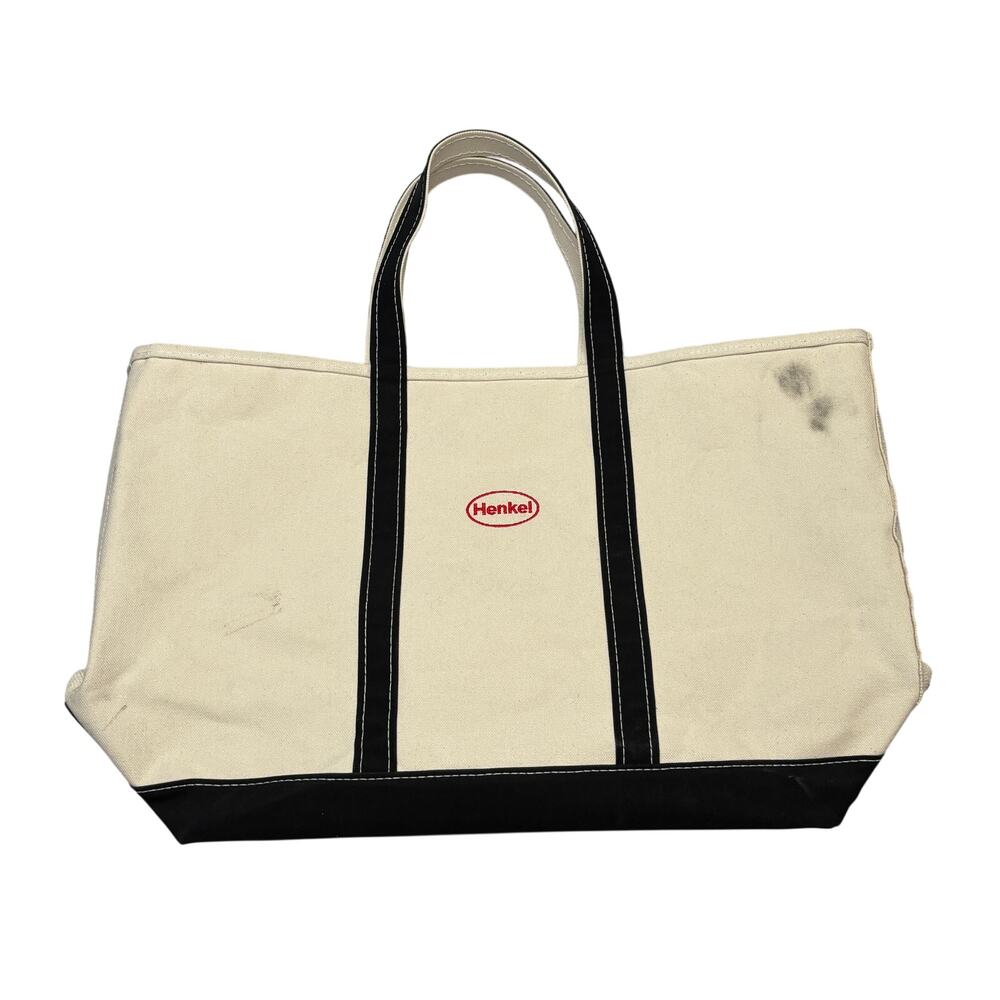 Vintage LL Bean Boat and Tote Canvas Bag Black White 23x14.5 Grocery Beach